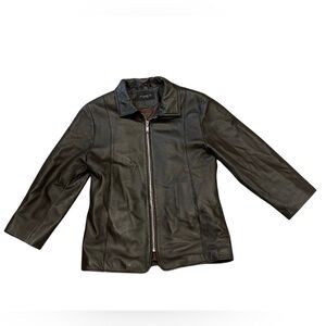 Damselle New York Chocolate Brown Leather Jacket | Size XS